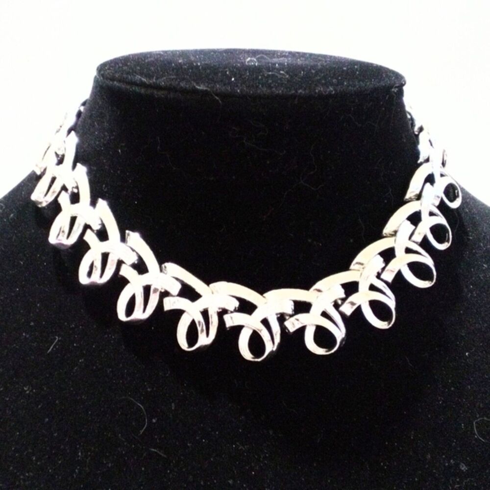 Vintage Silver Tone Mid Century Fancy Link Adjustable Choker Necklace
